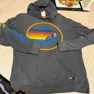 Aviator Nation Charcoal Hoodie with Rainbow Logo unisex size xl